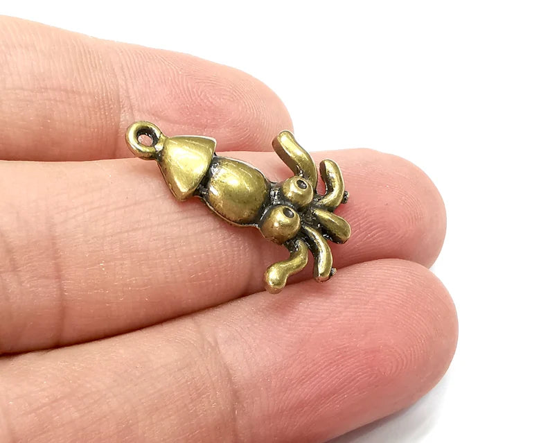 4 Squid Charms Antique Bronze Plated Charms (26x18mm) G33862