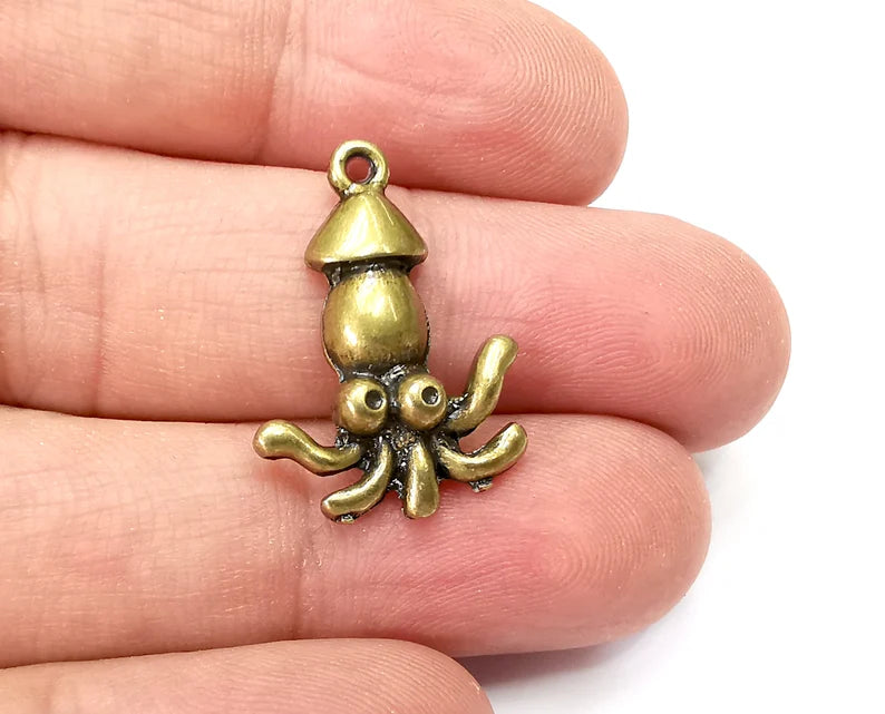 4 Squid Charms Antique Bronze Plated Charms (26x18mm) G33862