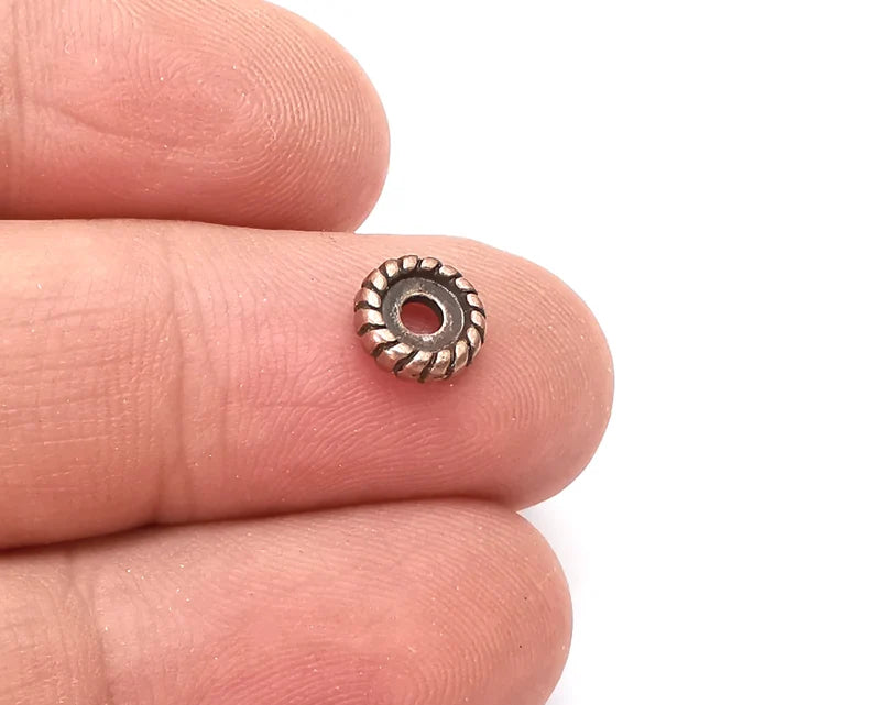 10 Ribbed Beads Antique Copper Plated Metal Beads (8mm) G33866