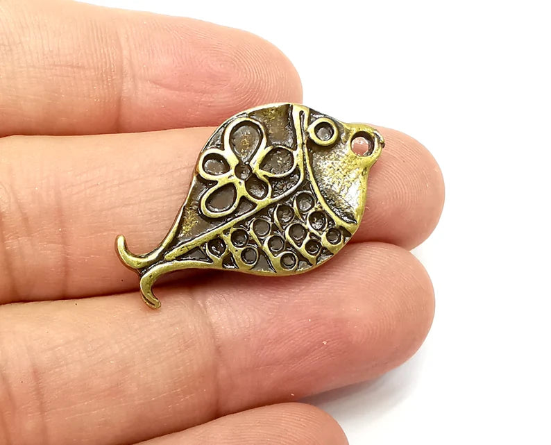 Fish (Double Sided) Dangle Charms Antique Bronze Plated Charms (35x21mm) G33926