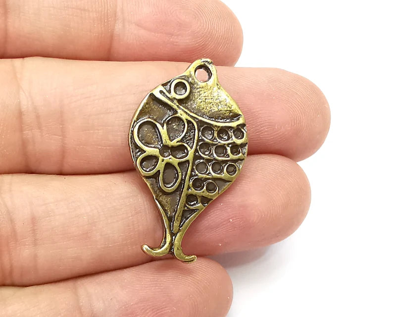 Fish (Double Sided) Dangle Charms Antique Bronze Plated Charms (35x21mm) G33926