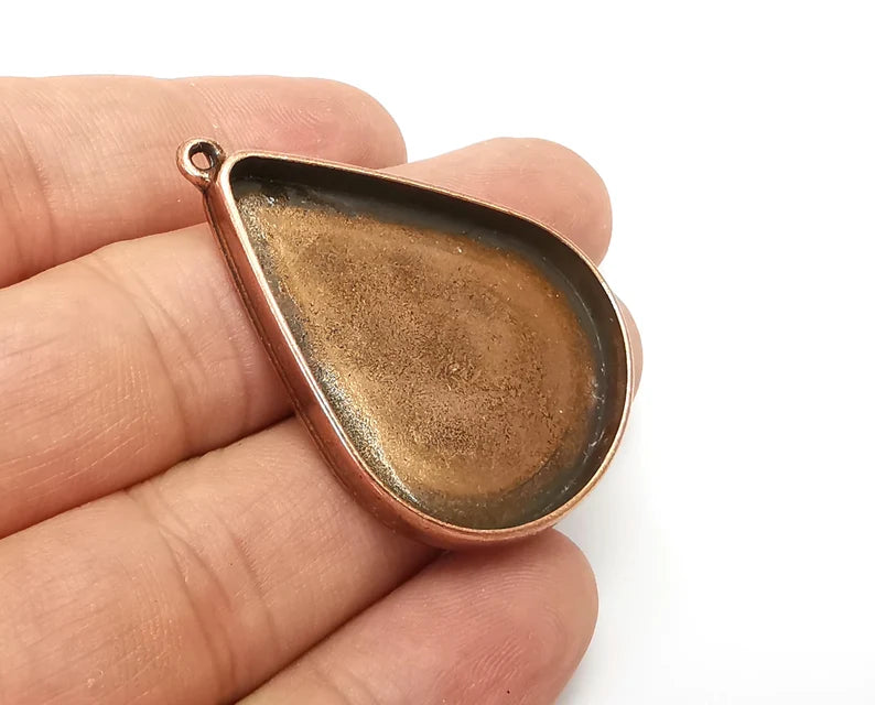 Drop Pendant Blanks, Resin Bezel Bases, Mosaic Mountings, Dry flower Frame, Polymer Clay base, Antique Copper Plated (40x30mm) G33927
