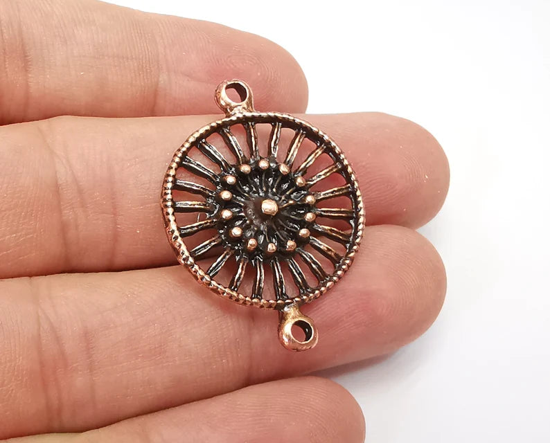 2 Flower Connector Charms, Antique Copper Plated Charms (36x26mm) G33928