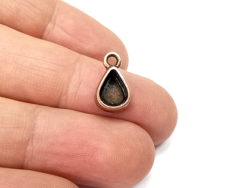5 Drop Pendant Blanks, Resin Bezel Bases, Mosaic Mountings, Dry flower Frame, Polymer Clay base, Antique Copper Plated (8x6mm) G33868