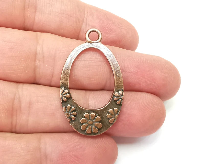 2 Flower Charms Antique Copper Plated Charms (38x22mm) G33874