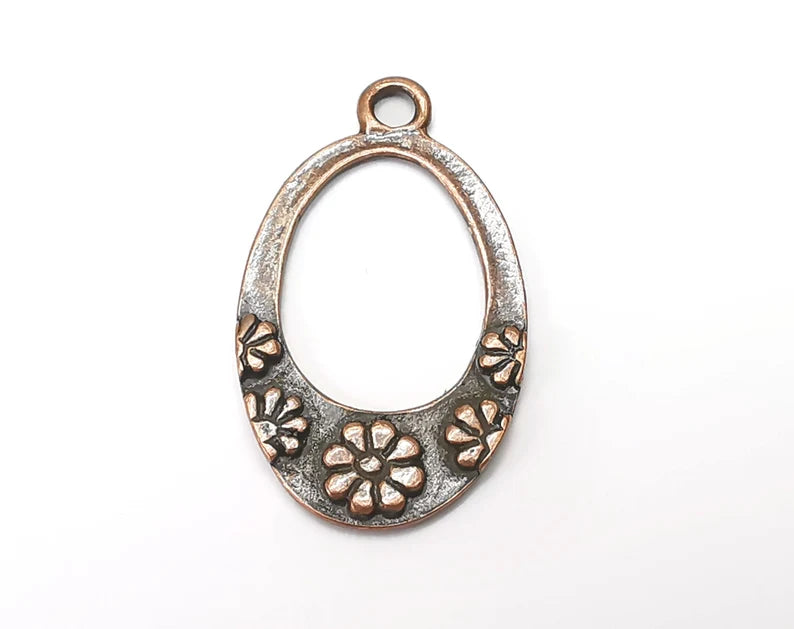 2 Flower Charms Antique Copper Plated Charms (38x22mm) G33874