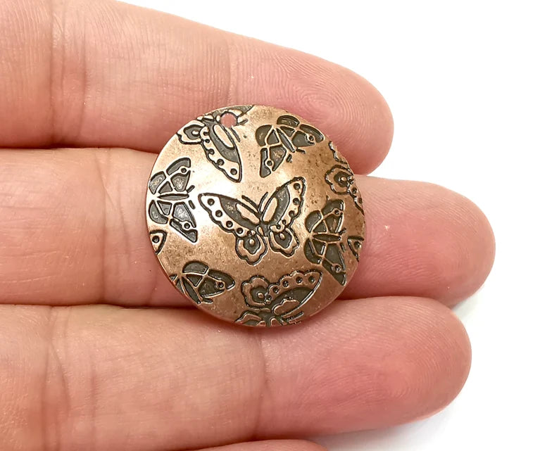 Butterfly Disc Charms Antique Copper Plated Charms (29mm) G33875