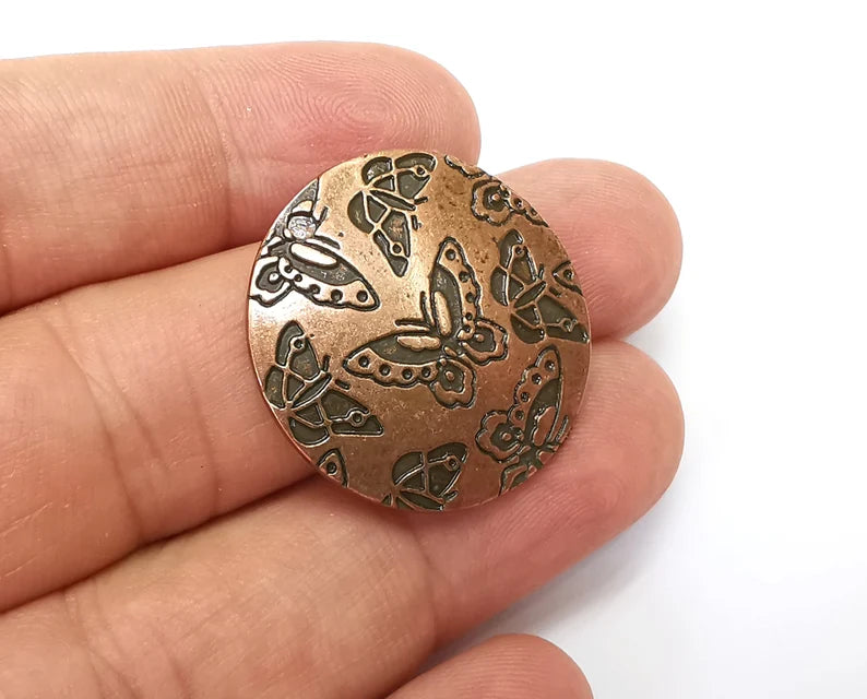 Butterfly Disc Charms Antique Copper Plated Charms (29mm) G33875