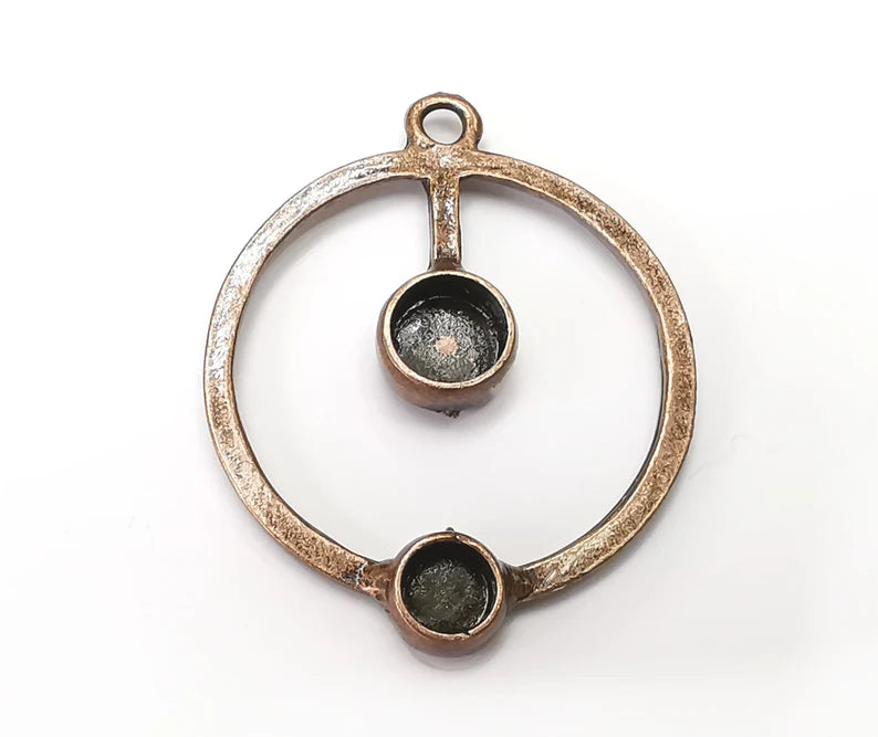 Round Charm Bezel, Resin Blank, inlay Mounting, Mosaic Pendant Frame, Cabochon Base Setting,Antique Copper Plated (8 and 6mm) G33876