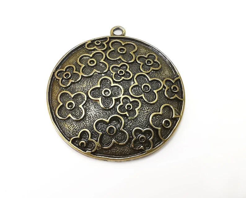 Flower Pendant, Antique Bronze Plated Pendant (56x51mm) G33877