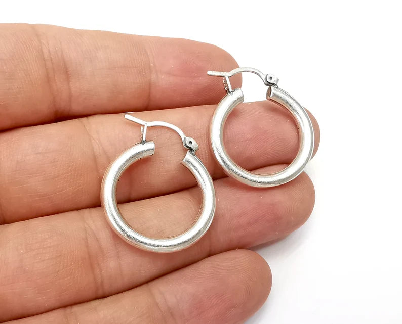 Silver Hoop Earrings, Antique Silver Plated Hoop Earring, Findings (25mm) G33937