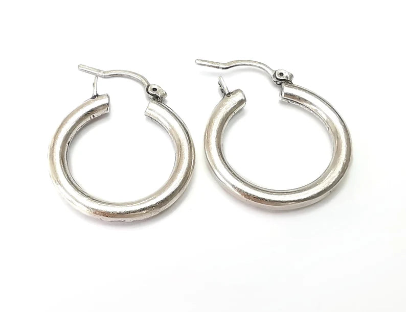 Silver Hoop Earrings, Antique Silver Plated Hoop Earring, Findings Silver Hoop Earrings, Antique Silver Plated Hoop Earring, Findings