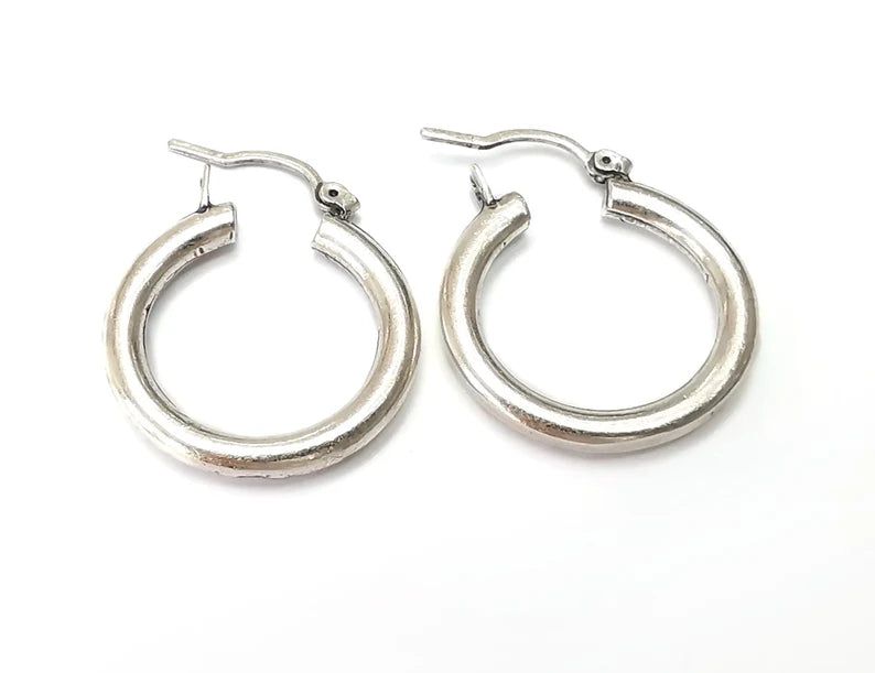 Silver Hoop Earrings, Antique Silver Plated Hoop Earring, Findings (25mm) G33937