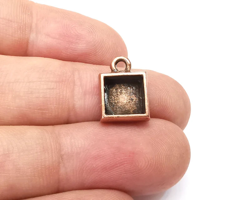 4 Square Pendant Blanks, Resin Bezel Bases, Mosaic Mountings, Polymer Clay base, Antique Copper Plated (8mm) G33941