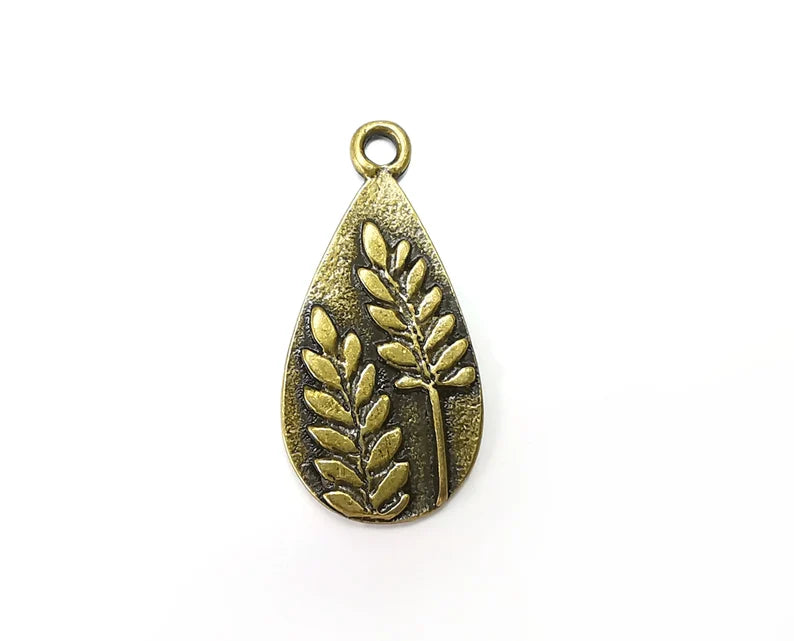 Fern Drop Charms, Dangle Charms Antique Bronze Plated (39x19mm) G33879