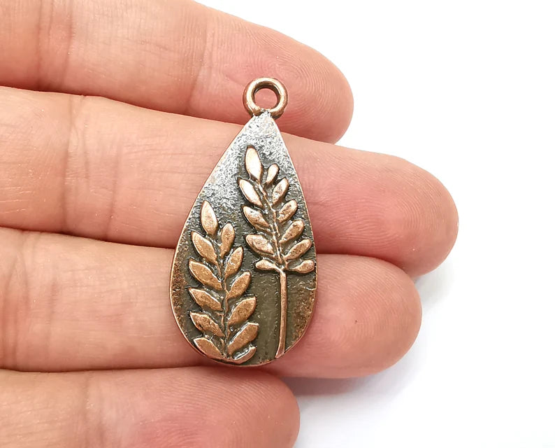 Fern Drop Charms, Dangle Charms Antique Copper Plated (39x19mm) G33883