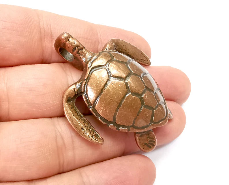 Sea Turtle Pendant, Antique Copper Plated Pendant (51x45mm) G33884