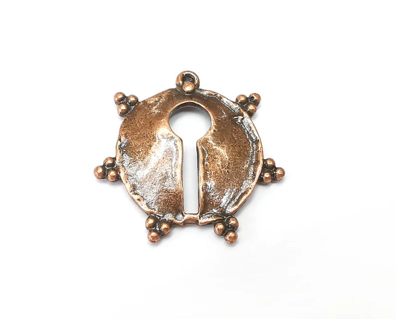 Key Hole Charms, Antique Copper Plated Dangle Charms (33x33mm) G33943