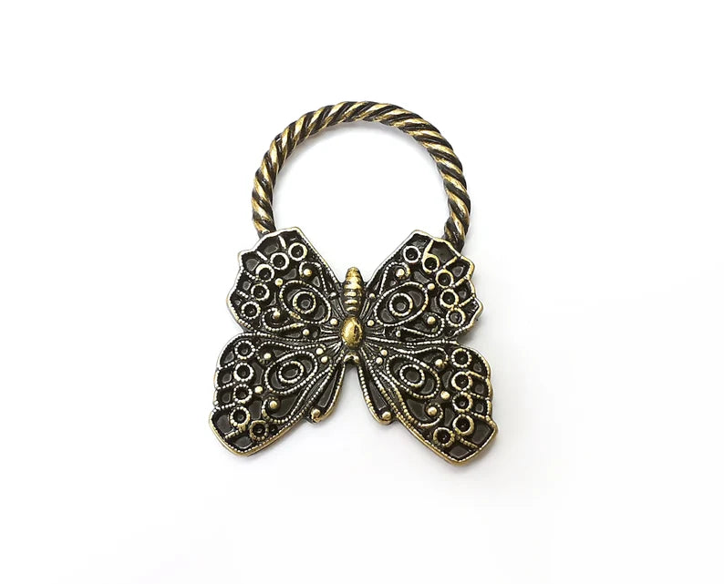Butterfly Charms, Antique Bronze Plated Dangle Charms (44x32mm) G33950