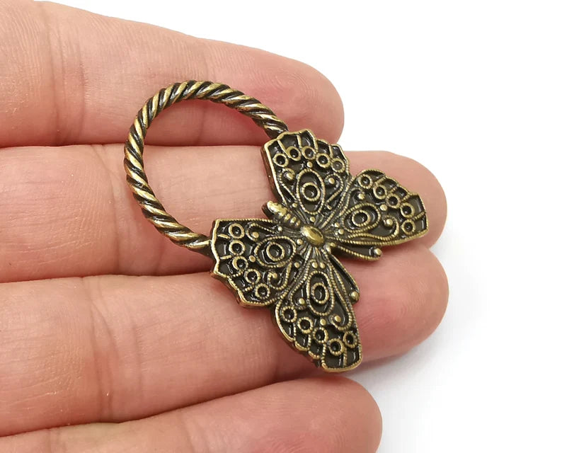 Butterfly Charms, Antique Bronze Plated Dangle Charms (44x32mm) G33950