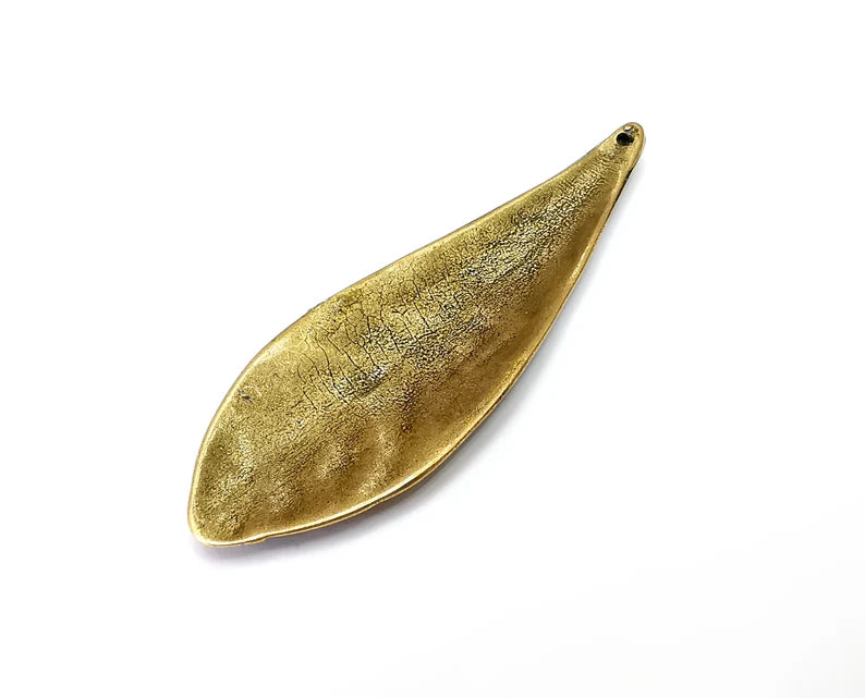 Drop Leaf Charms, Antique Bronze Plated Dangle Charms (70x22mm) G33951