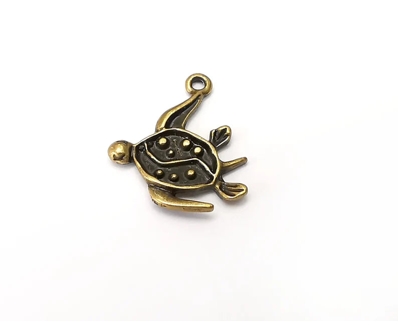 5 Sea Turtle Charms Antique Bronze Plated Nautical Charms, Earring Dangle Components (23x20mm) G33952