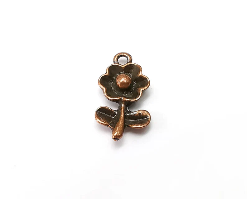 5 Daisy Flower Charms Antique Copper Plated Charms (19x11mm) G35782