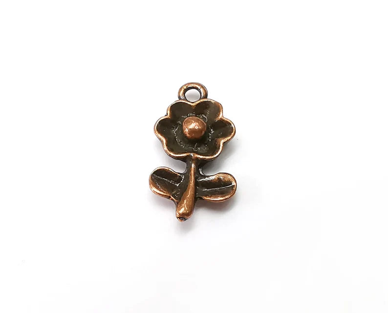 5 Daisy Flower Charms Antique Copper Plated Charms (19x11mm) G33893