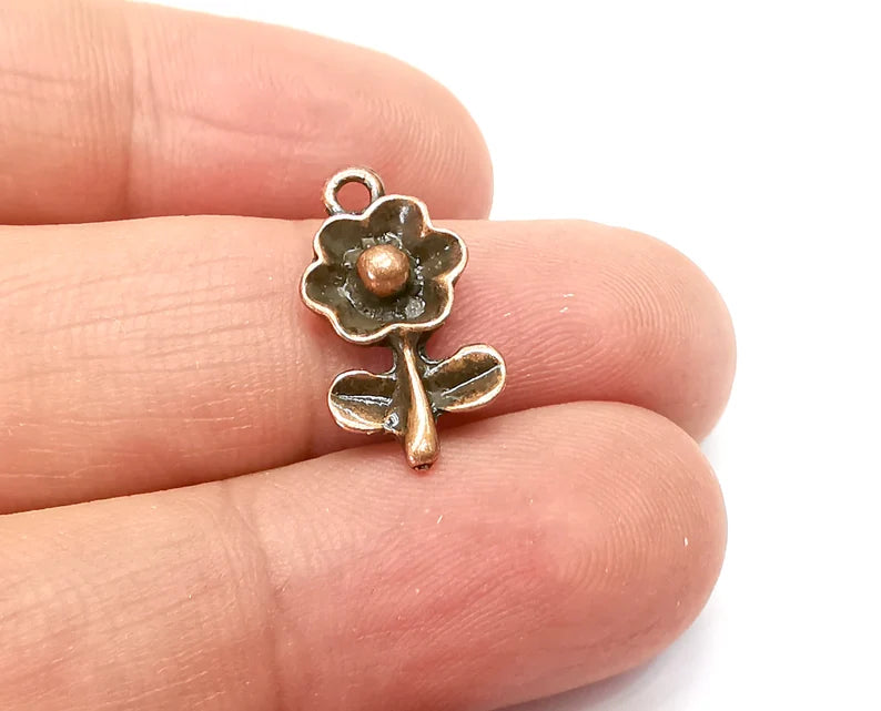 5 Daisy Flower Charms Antique Copper Plated Charms (19x11mm) G33893
