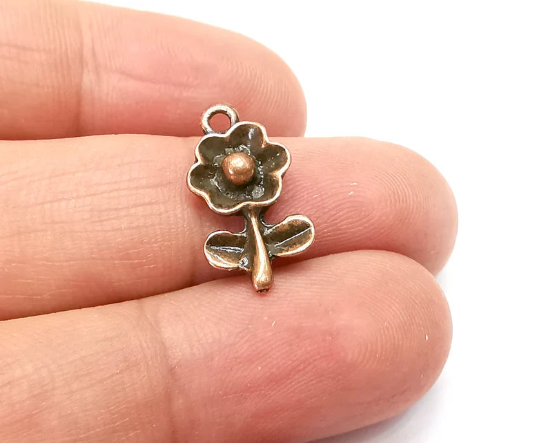 5 Daisy Flower Charms Antique Copper Plated Charms (19x11mm) G35782