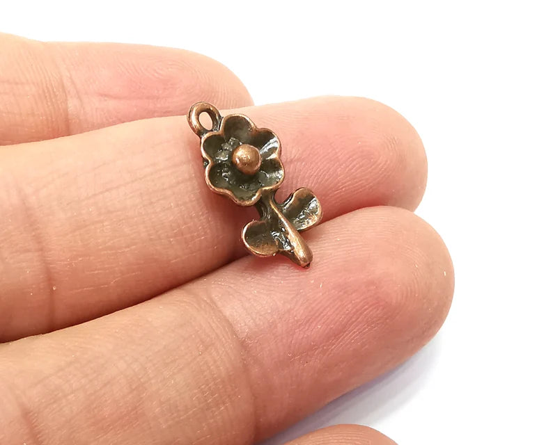 5 Daisy Flower Charms Antique Copper Plated Charms (19x11mm) G35782
