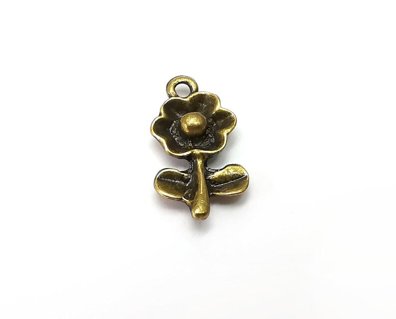 5 Daisy Flower Charms Antique Bronze Plated Charms (19x11mm) G33894