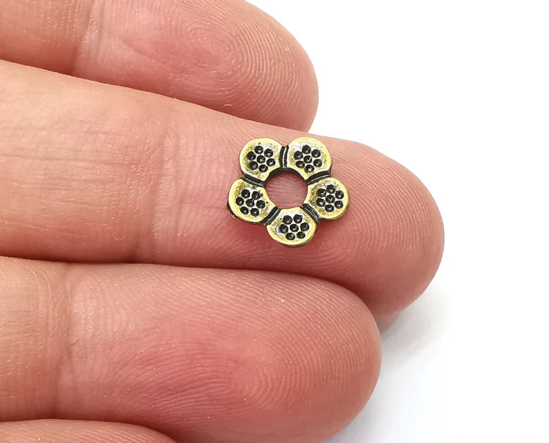 10 Flower Beads Antique Bronze Plated Metal Beads (11mm) G33954