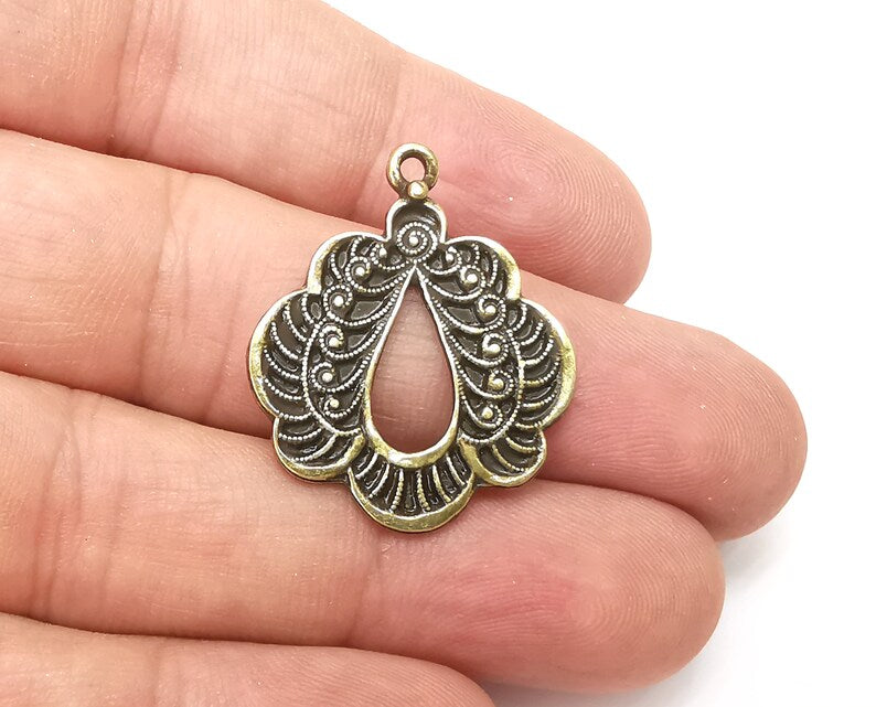 2 Drop Charms, Antique Bronze Plated Charms (31x25mm) G33955