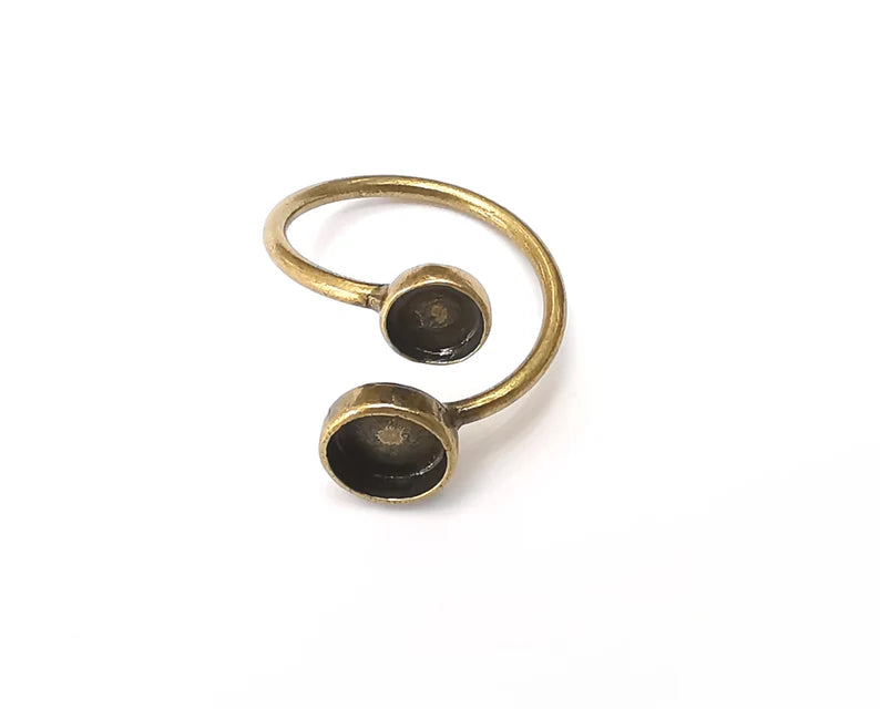 Wrap ring setting blank cabochon mounting adjustable ring base bezel Antique bronze plated brass (8 and 6mm Blank) G33956