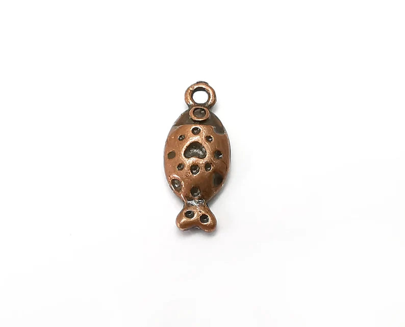 5 Fish, Heart Charms Antique Copper Plated Charms (19x8mm) G33900