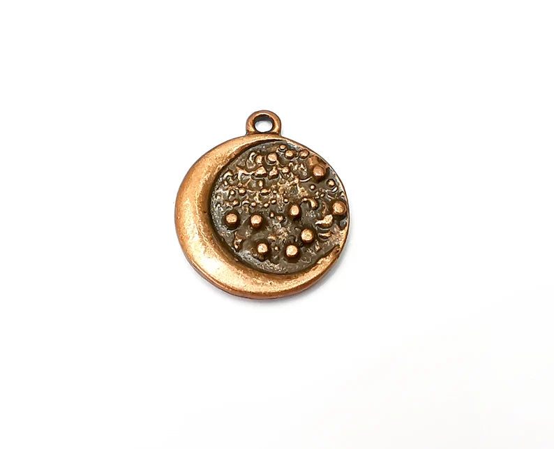 2 Crescent Stars Charms, Antique Copper Plated Round Charms (24x20mm) G33966