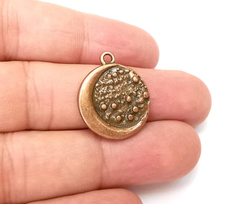 2 Crescent Stars Charms, Antique Copper Plated Round Charms (24x20mm) G33966