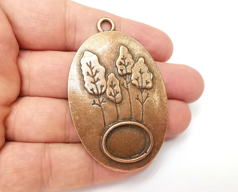 Oval Tree Pendant Blanks, Resin Bezel Bases, Mosaic Mountings, Dry flower Frame, Polymer Clay base, Antique Copper Plated (18x13mm) G33968