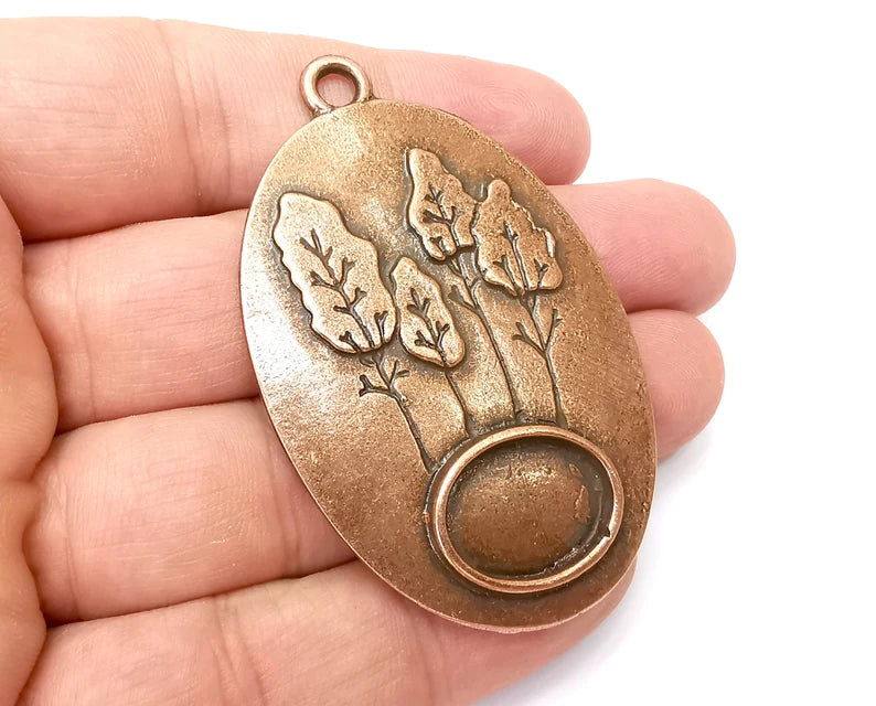 Oval Tree Pendant Blanks, Resin Bezel Bases, Mosaic Mountings, Dry flower Frame, Polymer Clay base, Antique Copper Plated (18x13mm) G33968