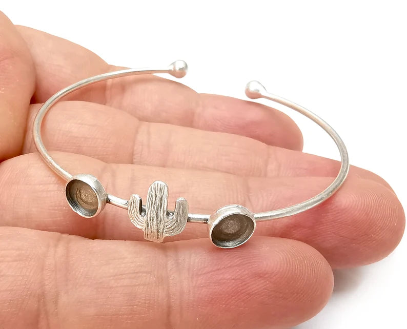 Cactus Bracelet Bezel Cuff Blank Resin Mountings Cabochon Base Settings Antique Silver Plated Brass Adjustable Bracelet (6mm) G33969