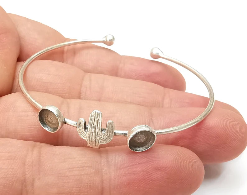 Cactus Bracelet Bezel Cuff Blank Resin Mountings Cabochon Base Settings Antique Silver Plated Brass Adjustable Bracelet (6mm) G33969
