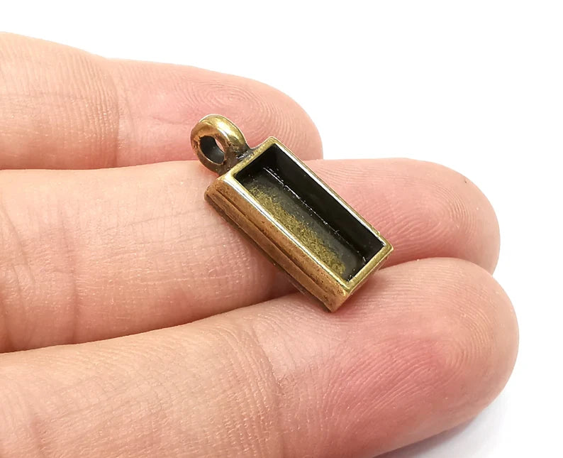 2 Rectangle Pendant Blanks Resin Bezel Base Mosaic Mountings Antique Bronze Plated (22x9mm)( 14x6 mm Bezel Inner Size) G33970