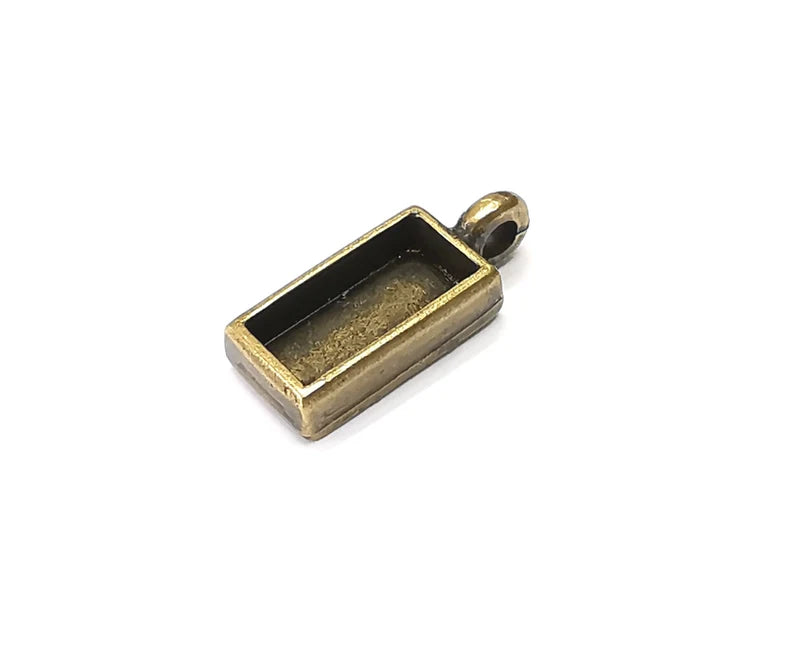 2 Rectangle Pendant Blanks Resin Bezel Base Mosaic Mountings Antique Bronze Plated (22x9mm)( 14x6 mm Bezel Inner Size) G33970