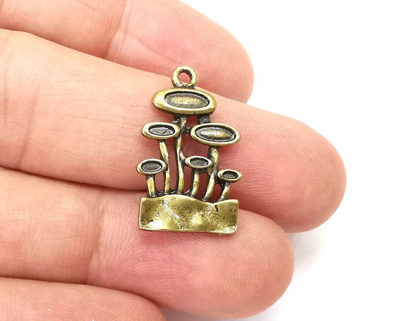 Flower Plant Charms, Dangle Charms, Antique Bronze Plated (25x15mm) G33911