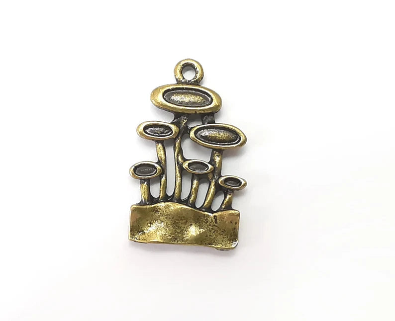 Flower Plant Charms, Dangle Charms, Antique Bronze Plated (25x15mm) G33911