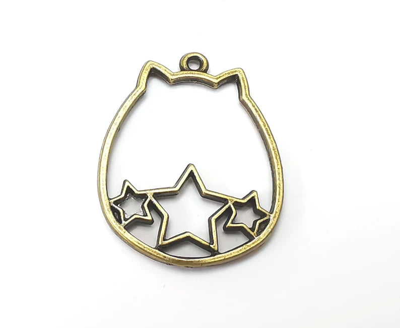 2 Cat, Stars Charms, Dangle Charms Antique Bronze Plated (31x25mm) G33912