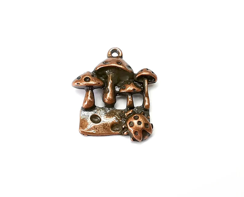 4 Mushrooms, Ladybug Charms Antique Copper Plated Charms (23x22mm) G23508