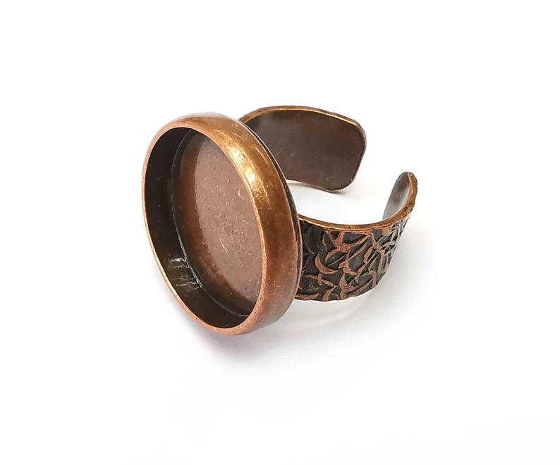 Round Ring Blank Settings, Cabochon Mounting, Adjustable Antique Copper Resin Ring Base Bezel, Inlay Mosaic Epoxy (20mm) G33917