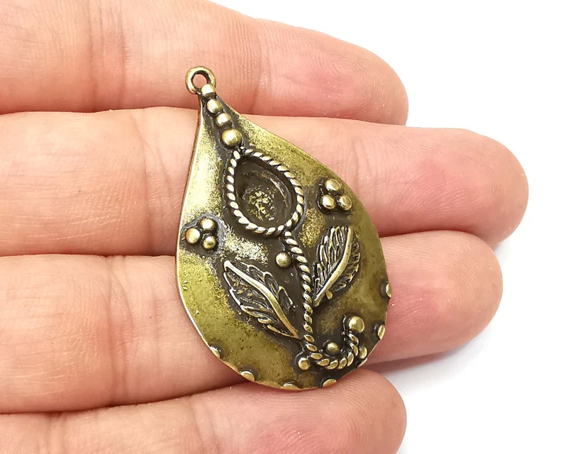 Drop Flower Pendant Blanks, Resin Bezel Bases, Mosaic Mountings, Dry flower Frame, Polymer Clay base, Antique Bronze Plated (10x7mm) G33979